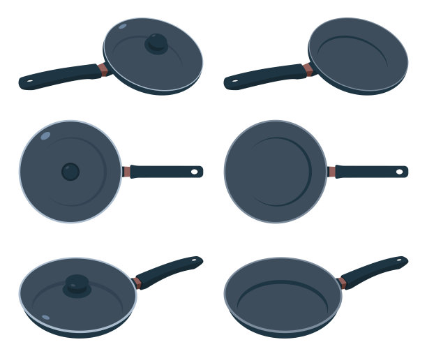 煎锅矢量卡通设置孤立的白色背景。图片下载