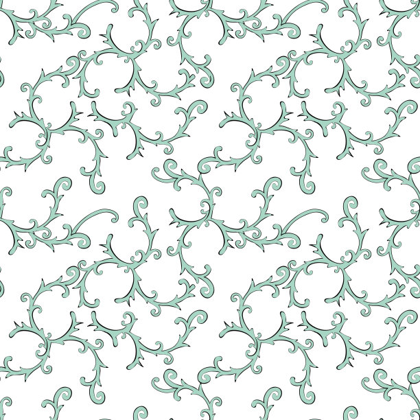 卷曲的叶子。点缀。无缝壁纸。图片下载