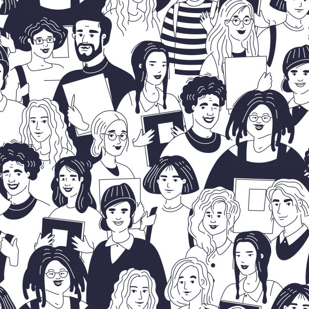 学生或商人无缝模式。黑色和白色。矢量平面插图。图片下载