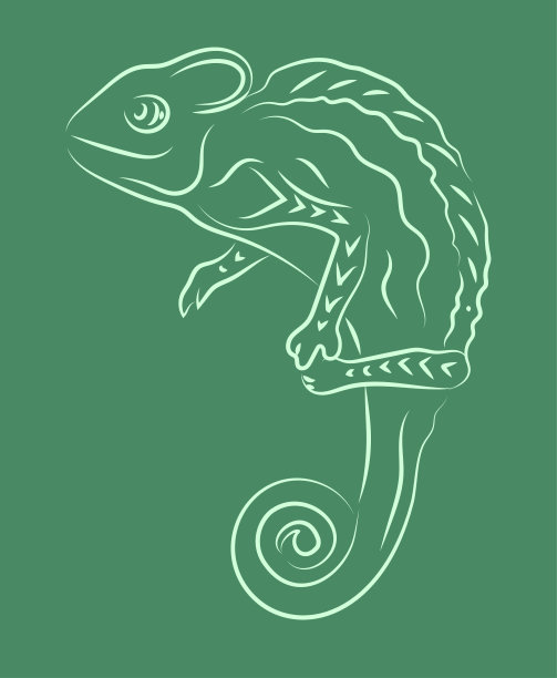 手绘线艺术与卡通变色龙图片下载