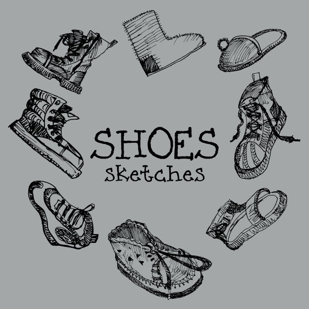 一套鞋矢量插图轮廓草图手绘图片下载