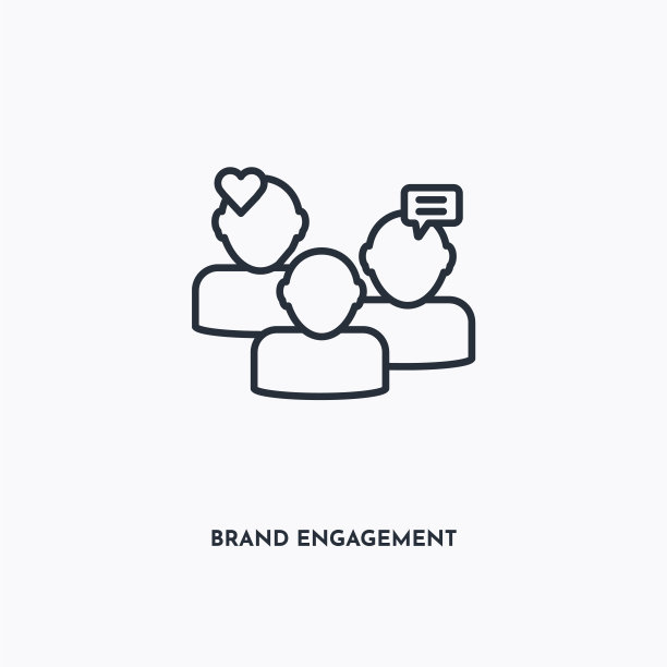 品牌参与大纲图标。简单的线性元素插图。孤立的线品牌参与图标上的白色背景。薄笔画可以用于网页，移动和UI。图片下载