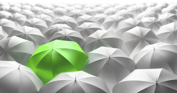 一群带着绿色领袖的雨伞图片下载