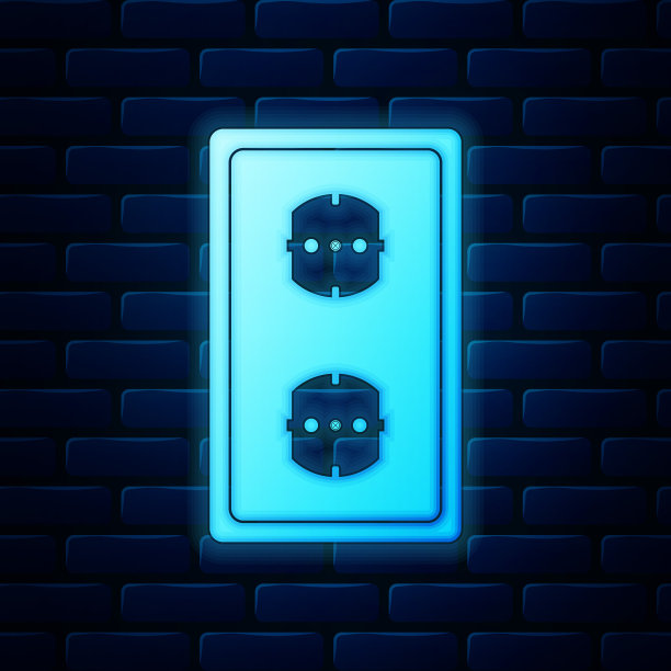 发光的霓虹灯插座图标孤立在砖墙的背景上。电源插座。玫瑰的象征。矢量图图片下载