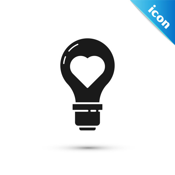 黑心形状灯泡图标孤立在白色背景。爱的象征。情人节的象征。矢量图图片下载