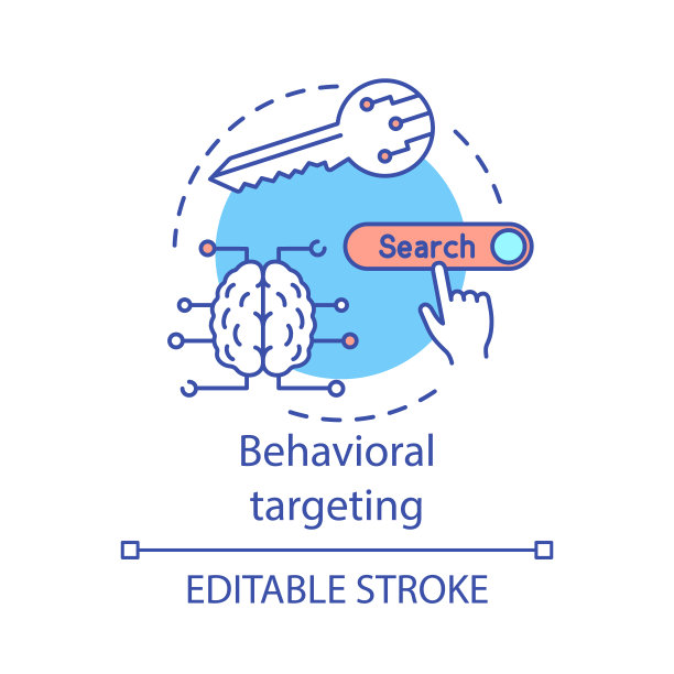 行为定位概念图标。用户行为理念细线说明。行为分析营销矢量孤立的轮廓图。客户的预测。可编辑的中风图片下载