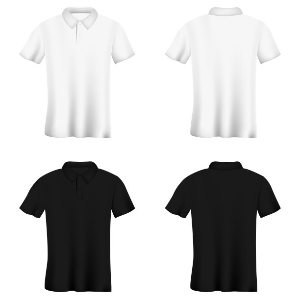 白色背景上的黑白t恤。现实的马球衬衫。图片下载