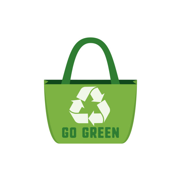 去绿色购物袋孤立的白色背景图片下载