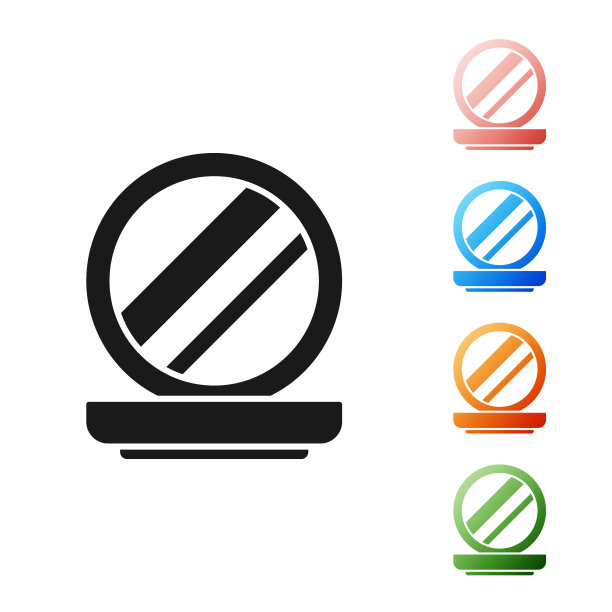 黑色化妆粉与镜子图标孤立在白色背景。设置图标丰富多彩。矢量图图片下载