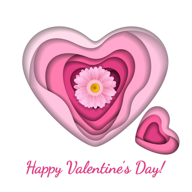 粉色纸艺术矢量心形状孤立在白色背景。图片下载