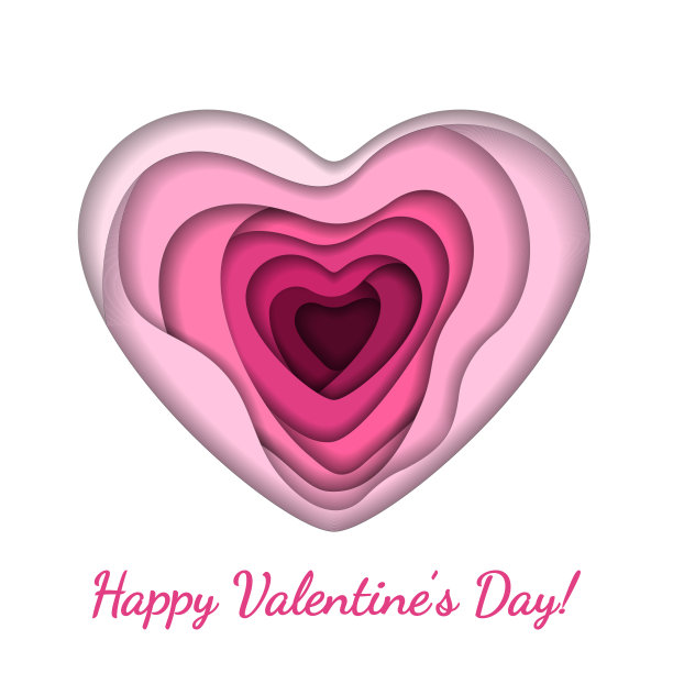 粉色纸艺术矢量心形状孤立在白色背景。图片下载