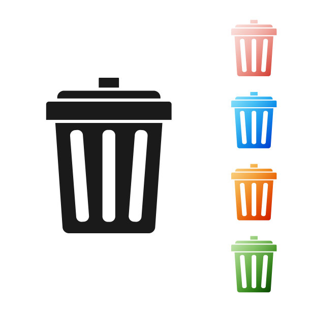 黑色垃圾桶图标孤立在白色背景上。垃圾桶的迹象。回收篮图标。办公室垃圾图标。设置图标丰富多彩。矢量图图片下载