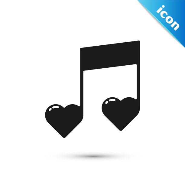黑色音乐音符，色调与心图标孤立在白色背景。情人节。矢量图图片下载