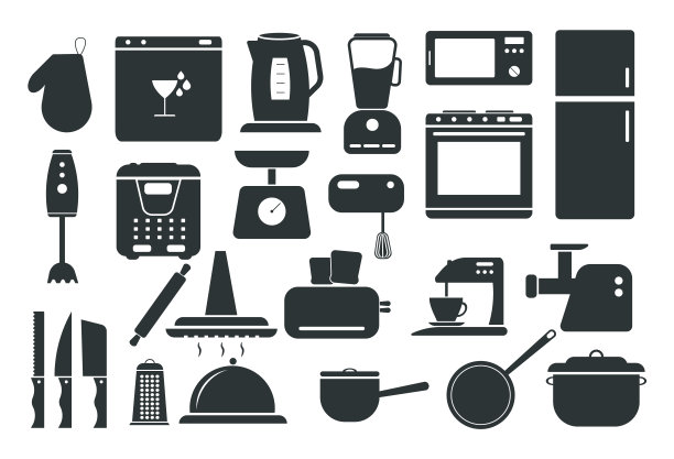 一套厨房用具。厨房用具的图标。图片下载