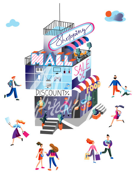 购物中心的外部和购物者的购买图片下载