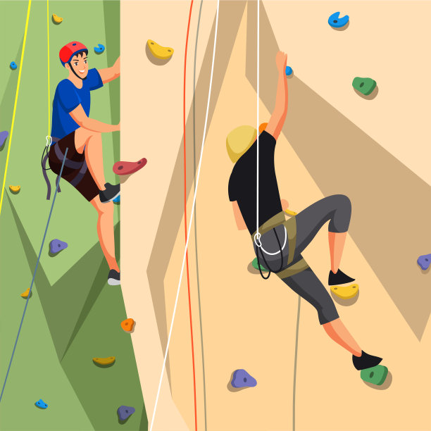 人们穿着运动服在攀岩墙上训练图片下载
