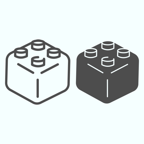 玩具构造器行和字形图标。儿童教育玩具矢量插图孤立在白色。儿童积木轮廓风格设计，为网页和应用程序设计。Eps 10。图片下载