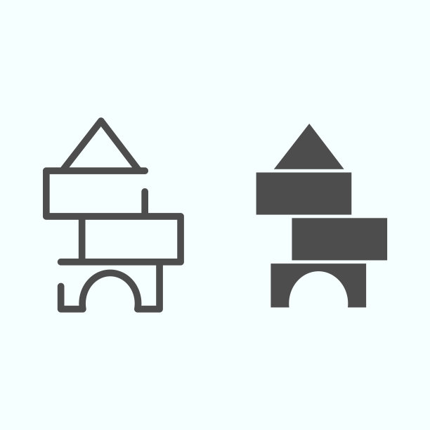 立方体的孩子线和字形图标。构建玩具矢量插图孤立在白色。儿童房子的立方体轮廓风格设计，设计为web和应用程序。Eps 10。图片下载