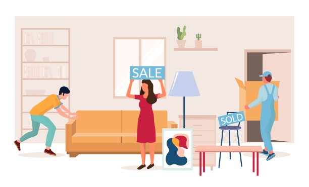 家居家具特价销售，矢量平面插画图片下载