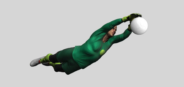 守门员保存球的对角线视图3d渲染图片下载