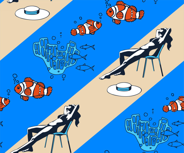 手绘水下自然海洋元素。无缝图案与珊瑚礁。向量草图。抽象的无缝模式。创造性的背景与几何图形。图片下载