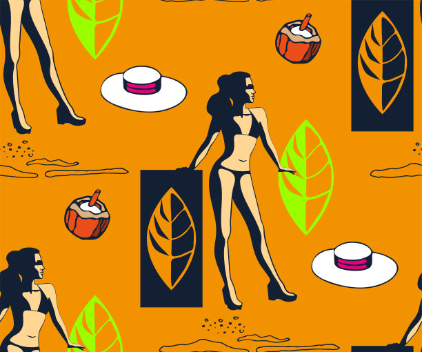 无缝夏日海滩图案。你好，夏天，假日概念。波普艺术。夏天的假期。矢量无缝模式插图图片下载