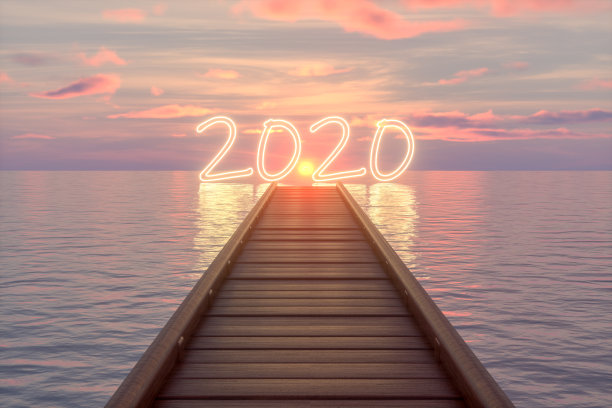 2020年新年，海上木桥码头，日落图片下载