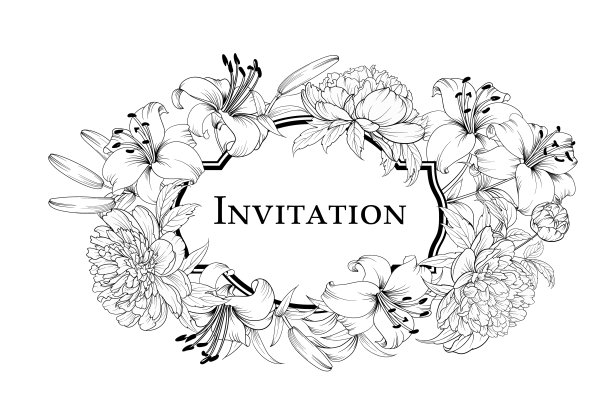 带百合花的婚礼卡片。葡萄酒标签卡。邀请卡模板为您的假期。图片下载