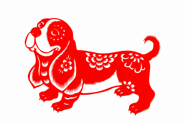 中国传统剪纸，十二生肖。中国新年，狗年。中国动物狗传统剪纸艺术图案。狗剪纸，过年。图片下载