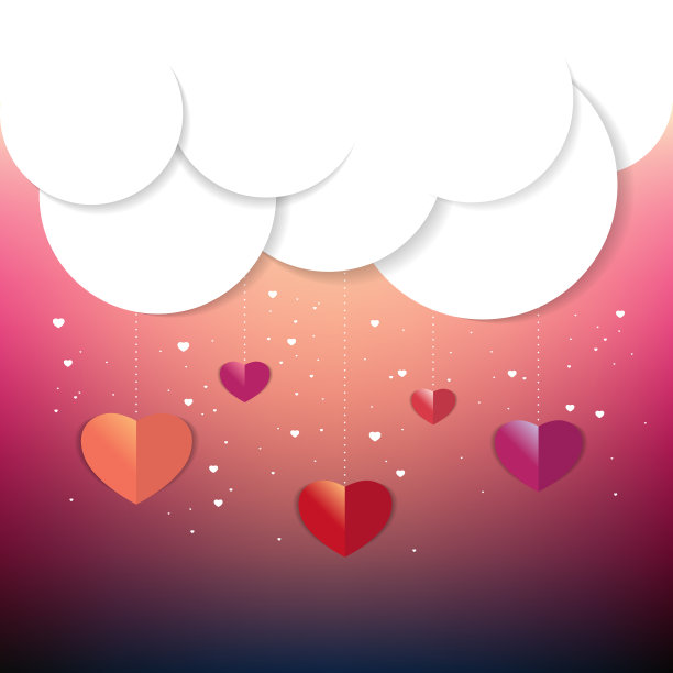 爱情和情人节插图。云彩和心的背景。素材图片