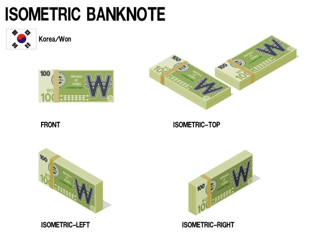 一套等距元钞票在白色背景图片下载