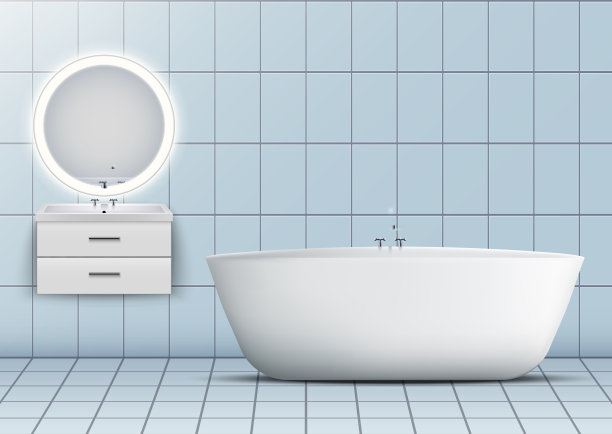 有镜子的浴缸和脸盆柜图片下载