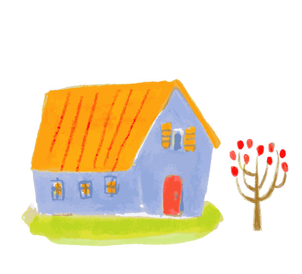 用彩色粉笔画有橙色屋顶的房子图片下载