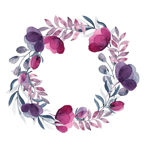 优雅的婚礼请柬，贺卡与自然花卉设计，圆形框架，美丽的花环。手绘水彩插图，孤立的白色背景图片下载