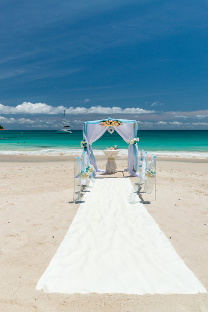 塞舌尔海滩上浪漫的婚礼地点图片下载