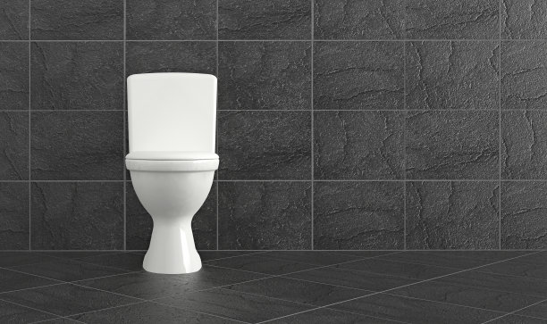 干净的现代浴室，白色马桶和瓷砖图片下载