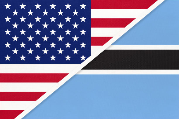 美国vs博茨瓦纳的纺织品国旗。两个美国和非洲国家之间的关系。图片下载