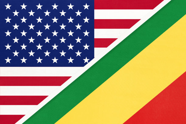 美国vs刚果的纺织品国旗。两个美国和非洲国家之间的关系。图片下载