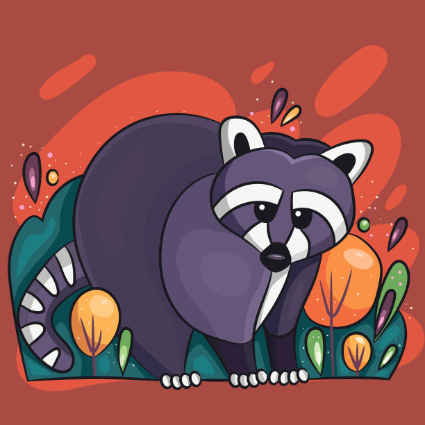 图画书用浣熊在植物，图画书用森林动物，野生动物图片下载