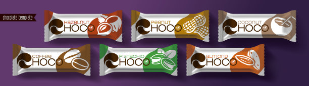 巧克力棒矢量包装设计。坚果巧克力。图片下载