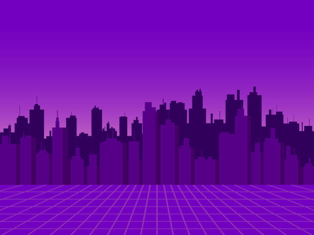 80年代风格的夜景城市天际线矢量插画素材图片