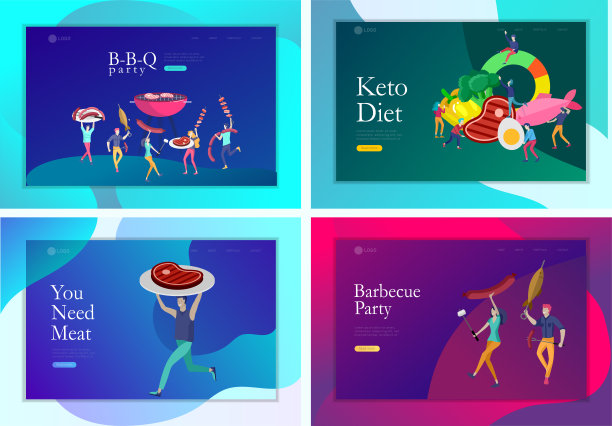 登陆页面模板人们准备烧烤。烧烤聚会。人烧烤肉。生酮饮食卡通人物概念与低碳水化合物饮食图表。健康的生酮图片下载