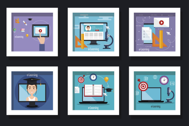 捆绑设计的教育在线与图标图片下载