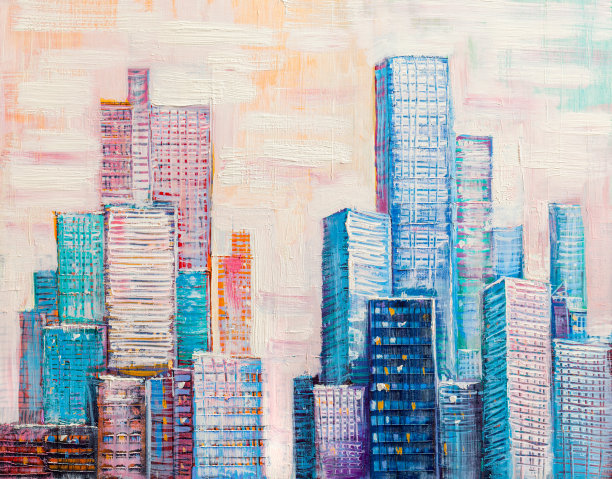 城市摩天大楼的抽象画。图片下载