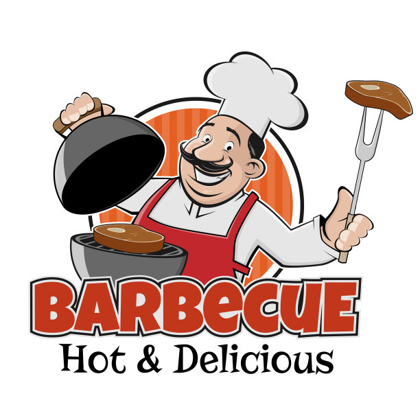 有趣的卡通标志的厨师烧烤和牛排图片下载