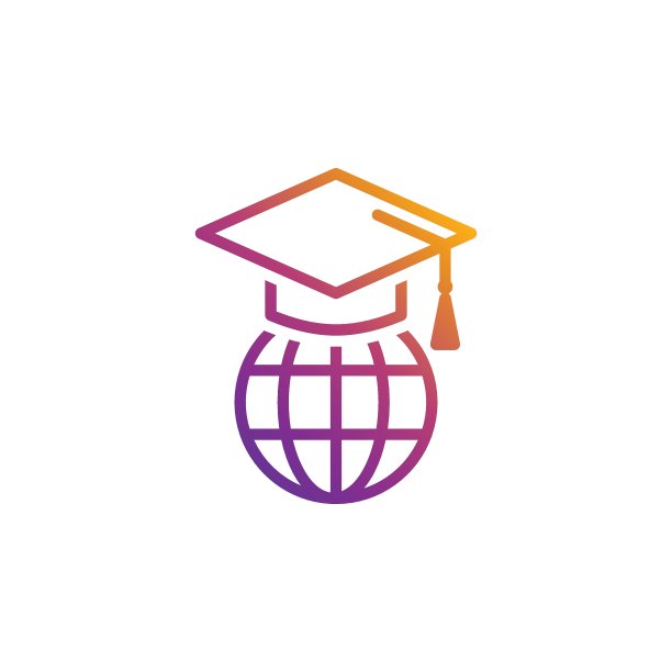 一个带有在线教育、大学、学校等学位帽的全球明亮梯度矢量教育图标。图片下载