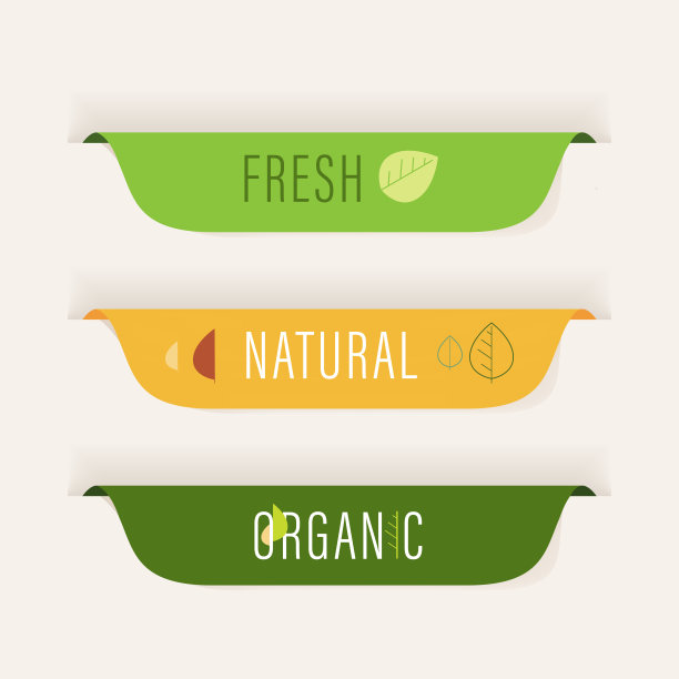 集有机天然标签和绿色旗帜矢量设计。图片下载