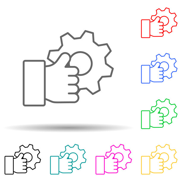 齿轮多颜色样式图标。简单的细线，轮廓矢量制造图标的用户界面和用户体验，网站或移动应用程序图片下载