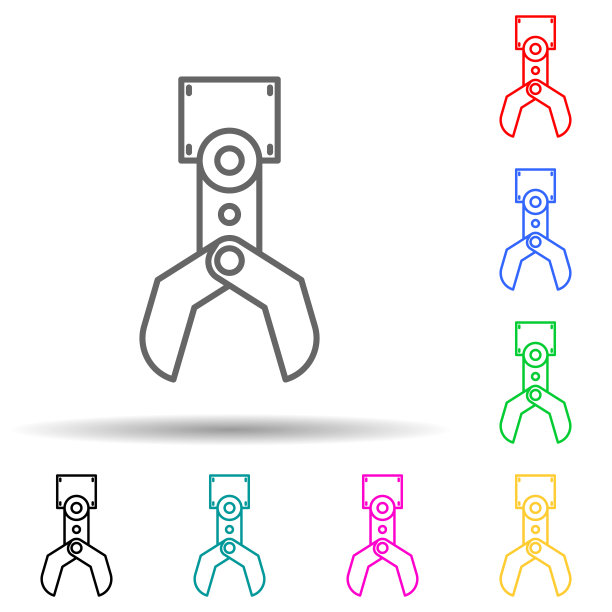 机器人手臂多色风格图标。简单的细线，为ui和ux，网站或移动应用程序制造图标的轮廓矢量图片下载