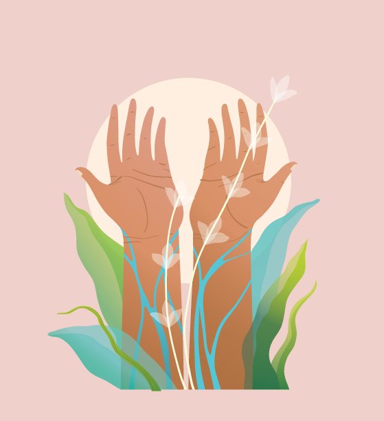 手掌和手臂举起祈祷自然和环境，精神象征，自然意识。图片下载